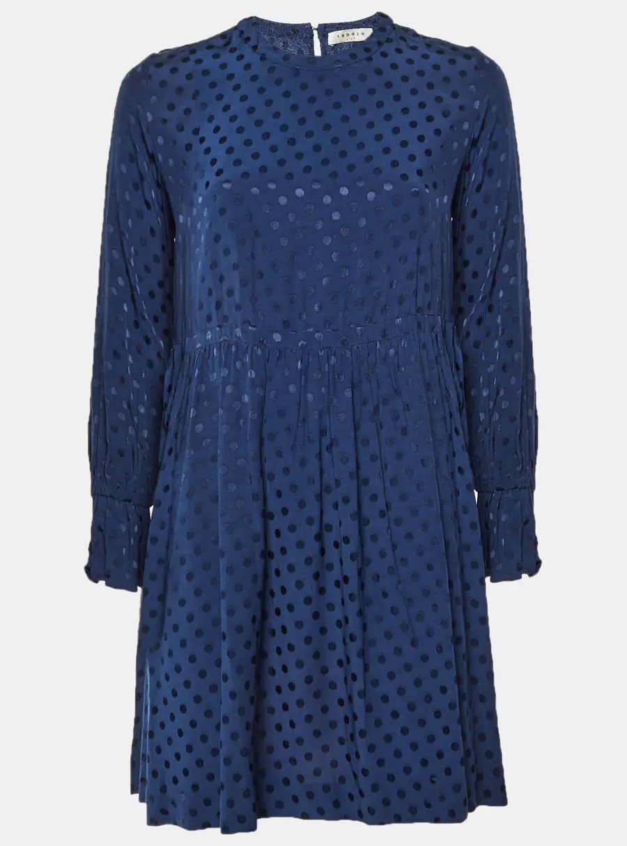 Sandro Navy Blue Polka Dot Crepe Mini Dress S