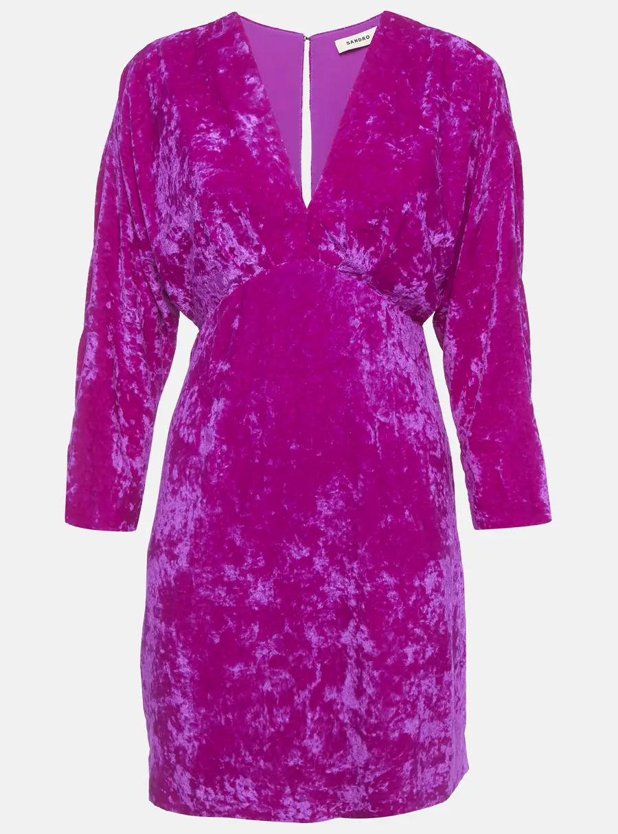 Sandro Fuchsia Velvet V-Neck Mini Dress S