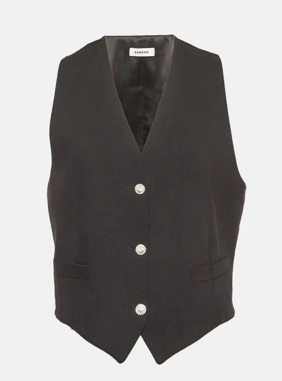 Sandro Black Wool and Silk Blend Waistcoat S
