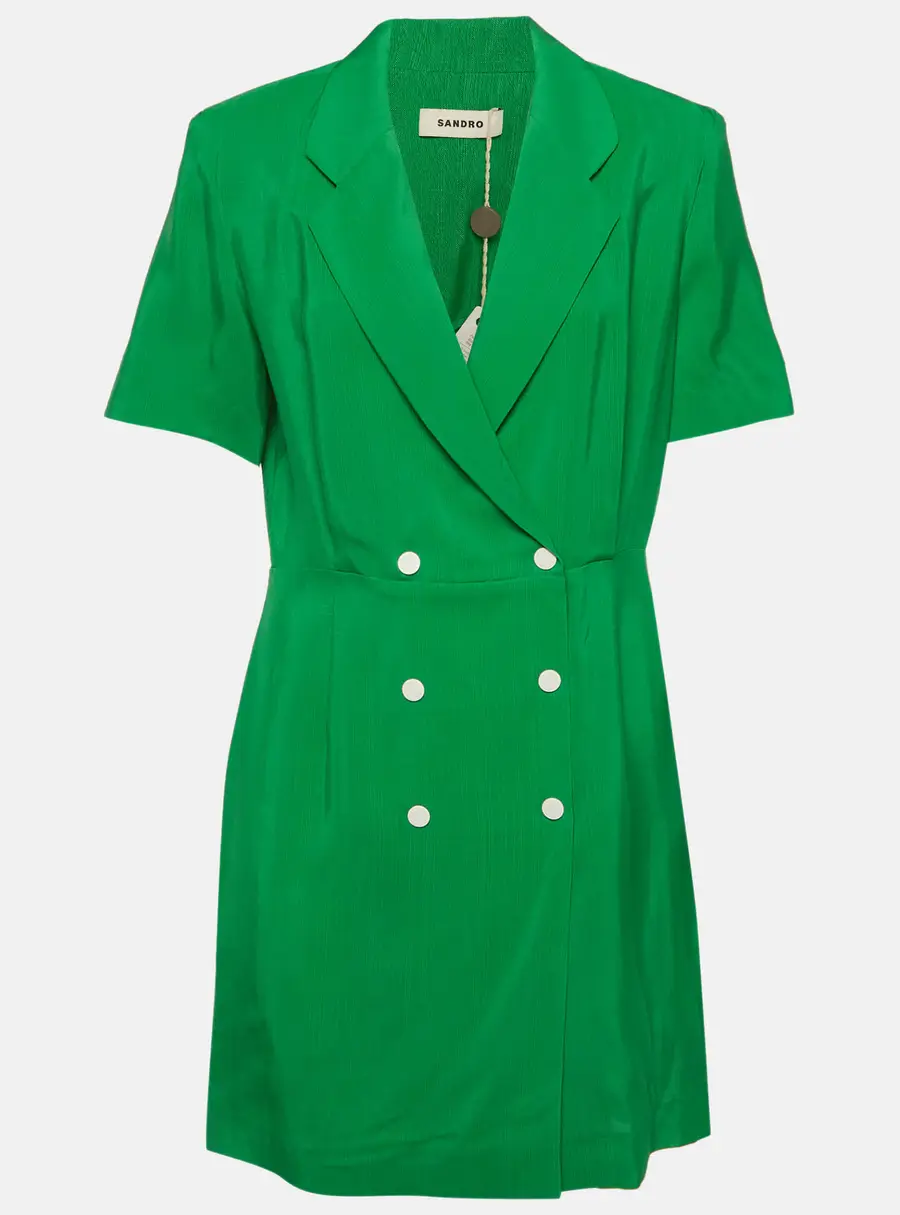 Sandro Green Textured Crepe Double Breasted Mini Dress XL