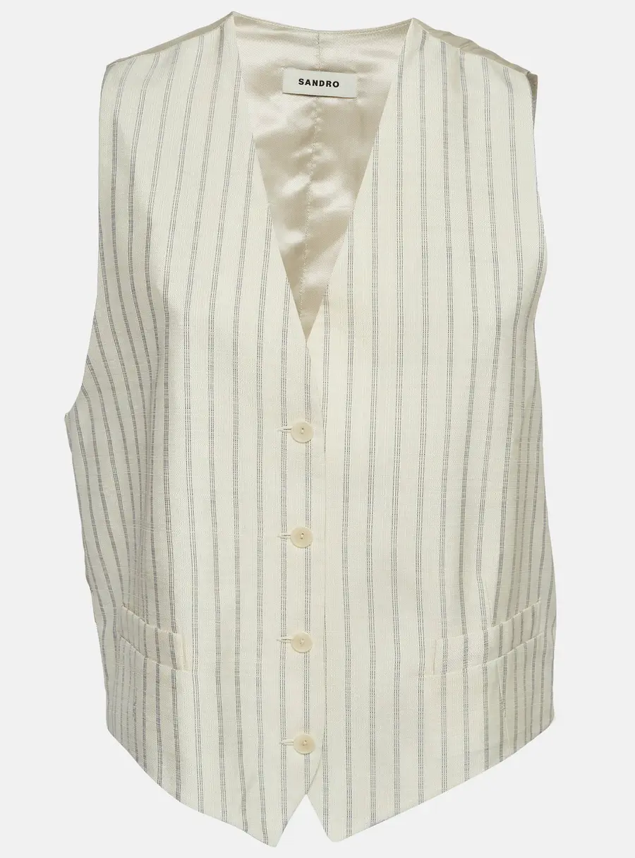 Sandro Cream Pinstripe Poplin Sleeveless Vest L