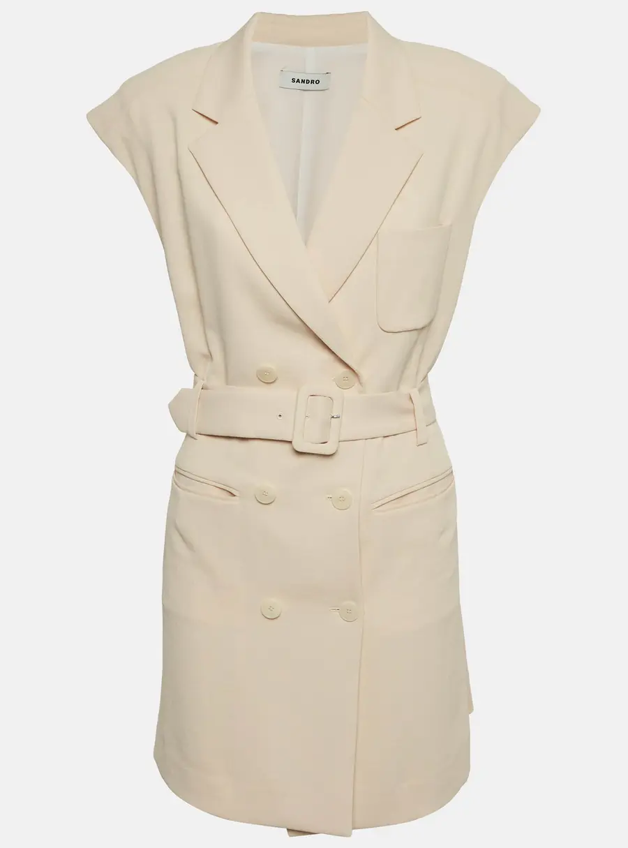 Sandro Beige Poplin Belted Sleeveless Short Dress XL