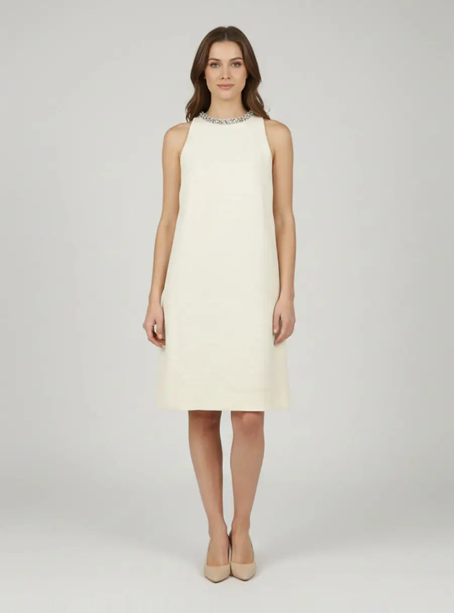 Sandro Ivory Tweed Embellished Collar Sleeveless Mini Dress M