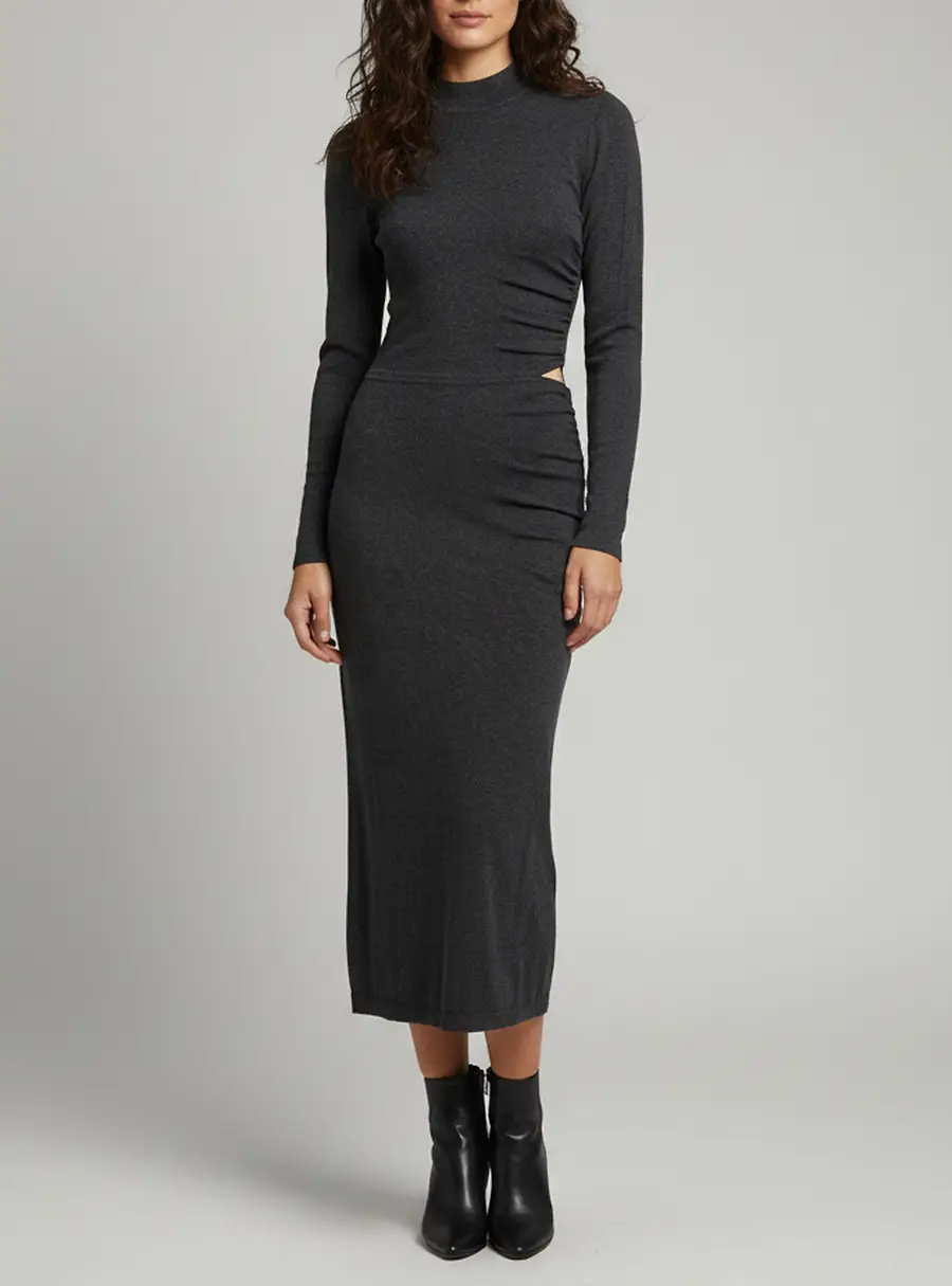 Sandro Grey Knit Ruched Ryna Maxi Dress S
