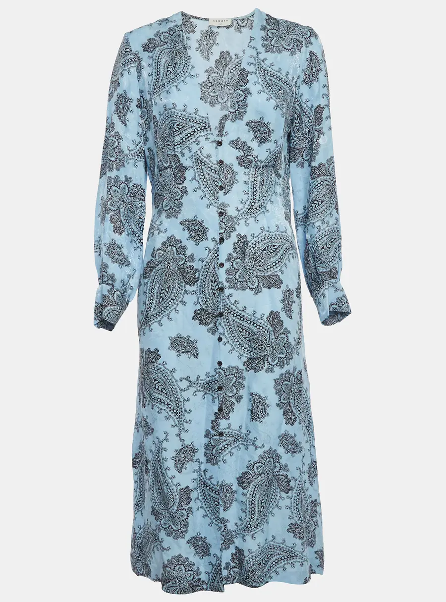 Sandro Blue Printed Silk Blend Button Front Dress M