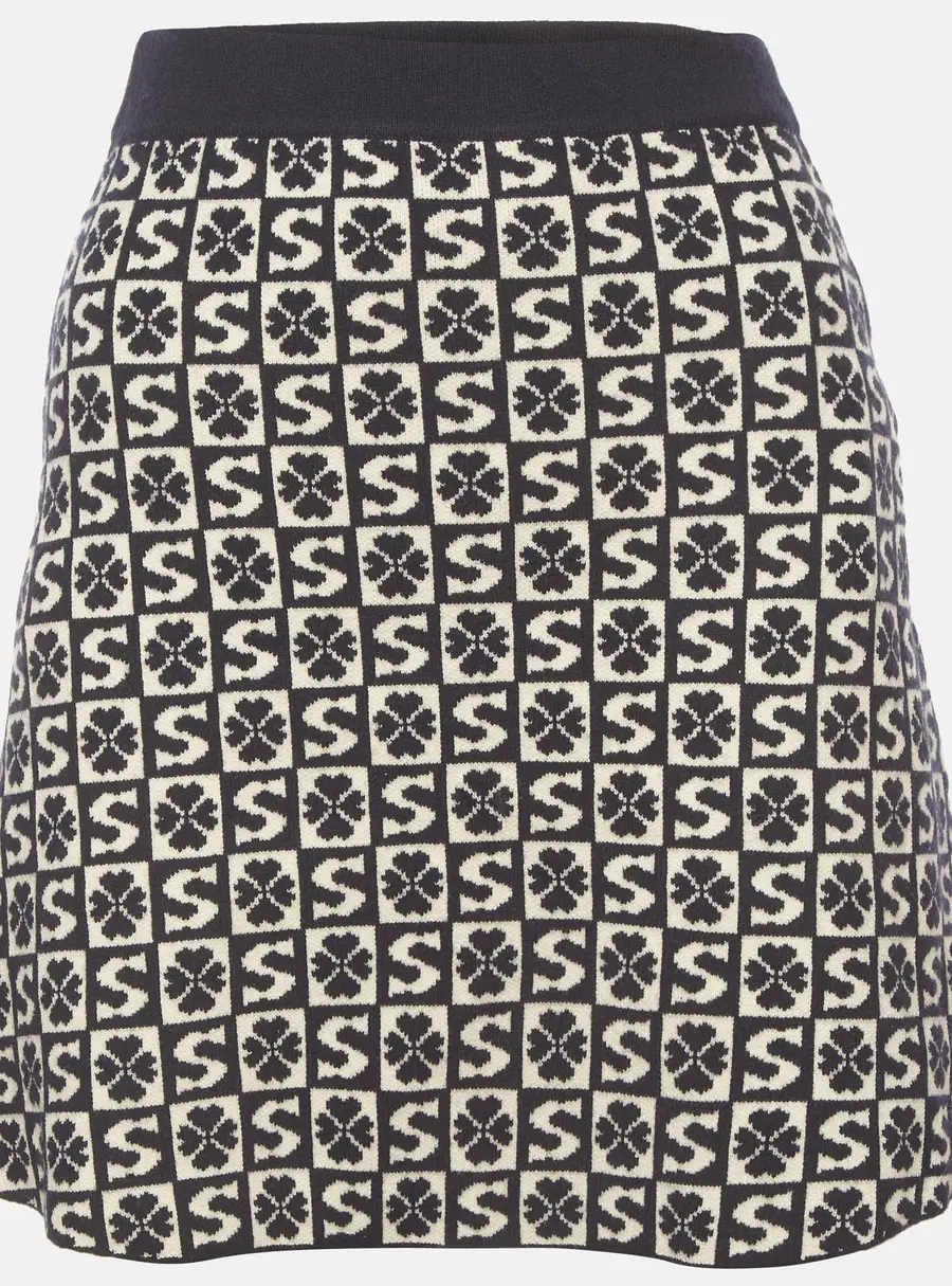 Sandro Navy Blue Monogram Flared Felicie Mini Skirt
