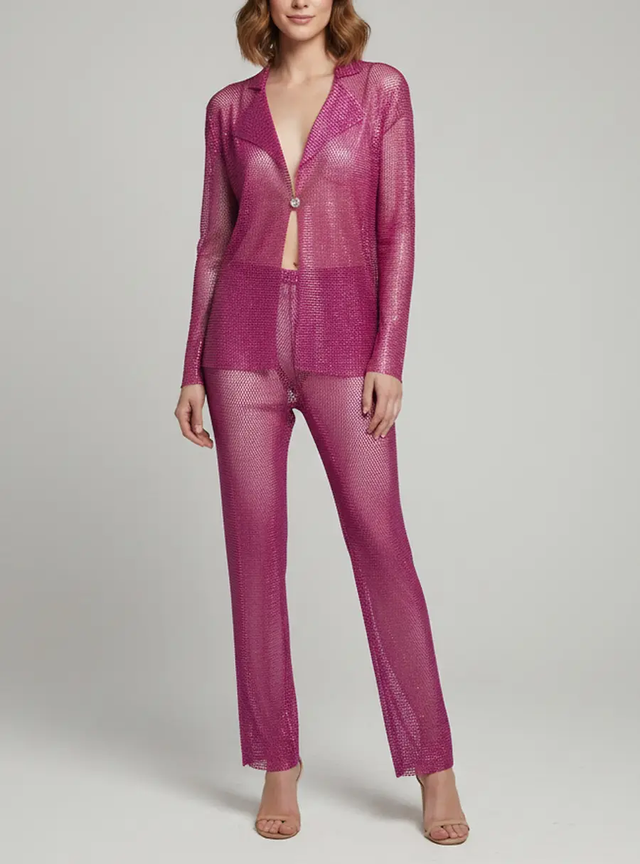 Santa Brands Purple Mesh Rhinestone Embellished Top and Pant Set XS/S