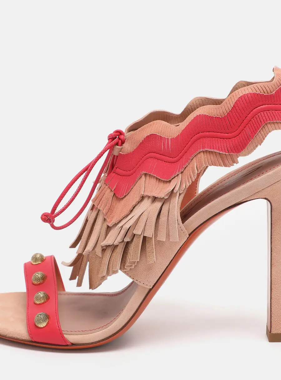 Santoni Multicolor Suede Fringe Lace Up Ankle Wrap Sandals 40