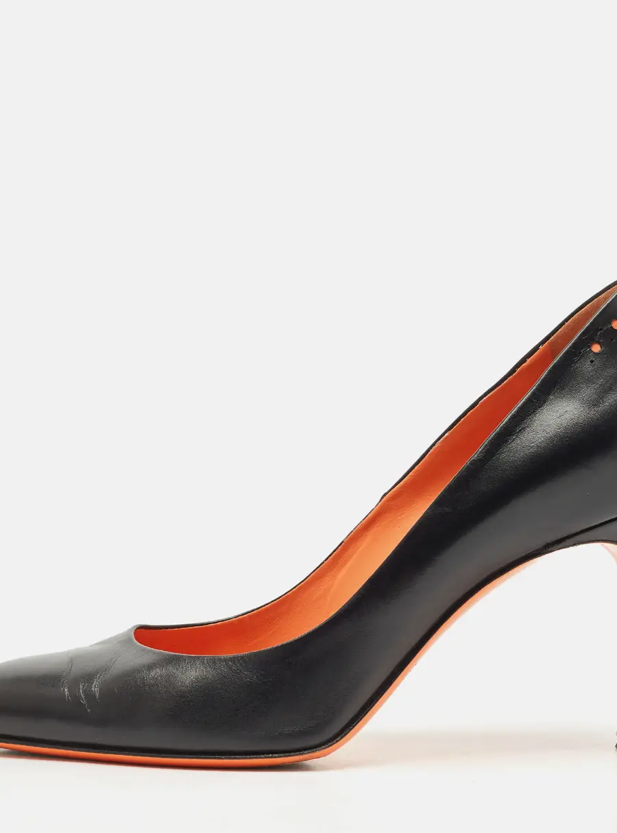 Santoni Black Leather Pointed Toe Pumps Size 36.5