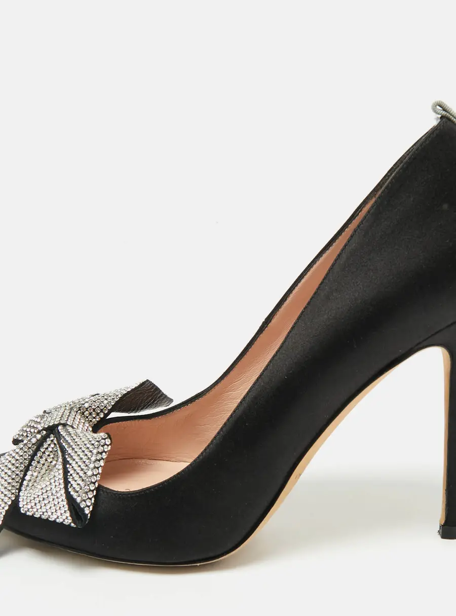 SJP Sarah Jessica Parker Black Satin Crystal Embellished Pumps Size 37