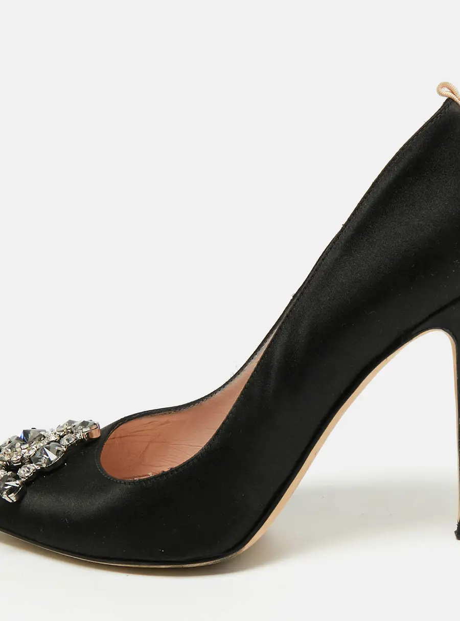 SJP Sarah Jessica Parker Size 36.5 Black Satin Crystal Embellished Pumps