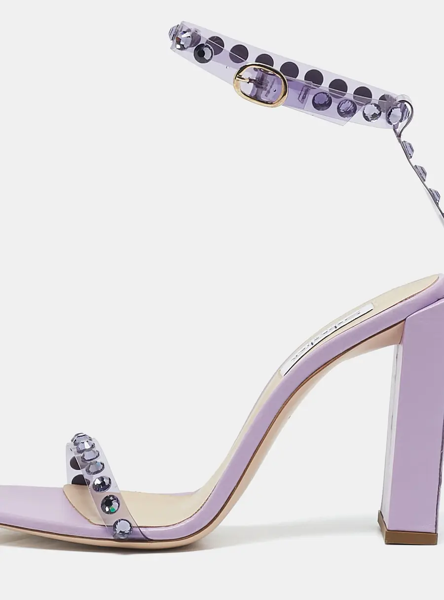 Sebastian Lilac Leather and PVC Crystals Embellished Ankle Strap Sandals Size 39