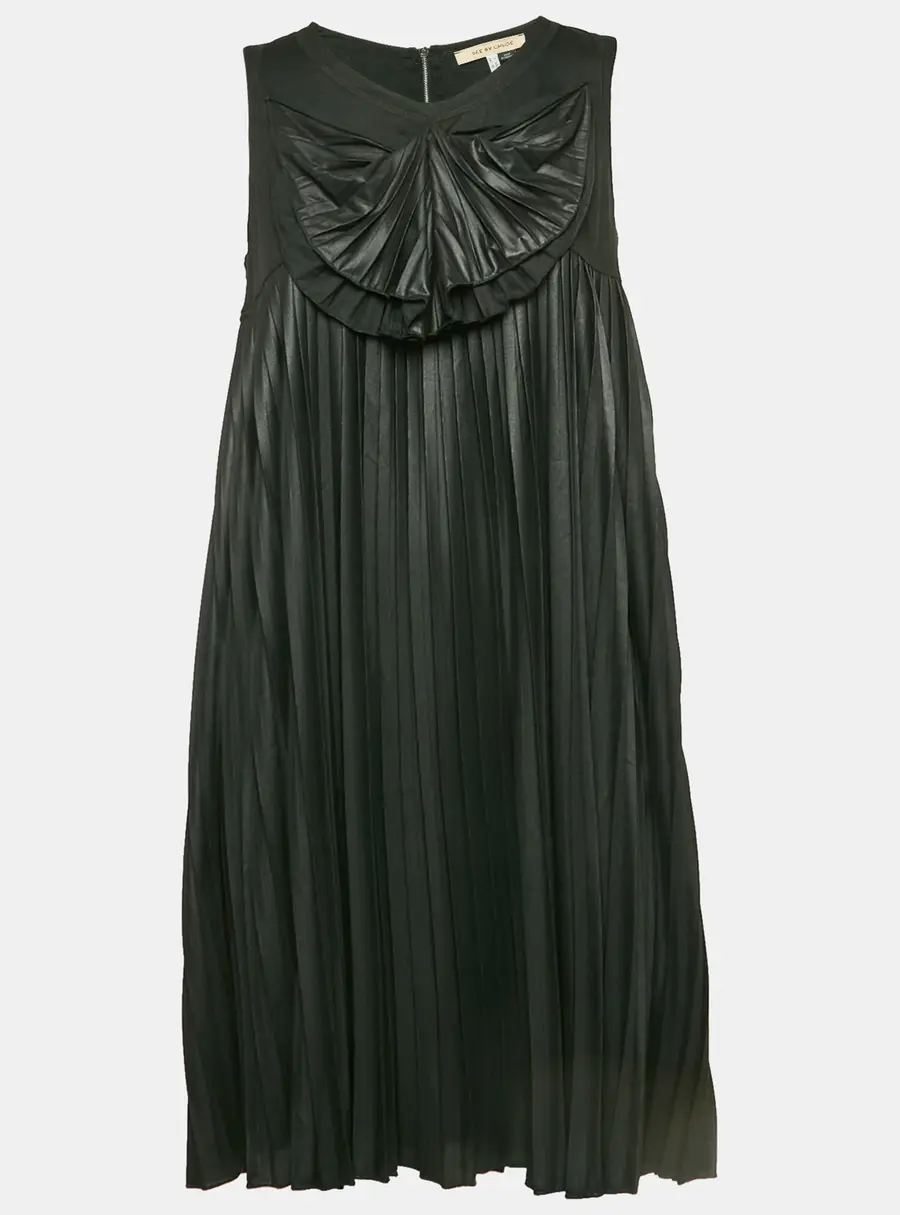 See by Chloe Black Pleated A-Line Sleeveless Mini Dress XL