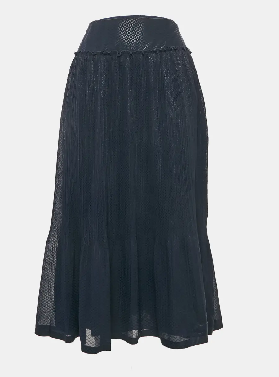 See by Chlo&eacute; Navy Blue Checks Chiffon Plisse Midi Skirt M