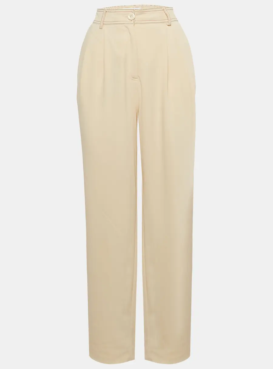 See by Chloe Beige Contrast Stitch Crepe Trousers M