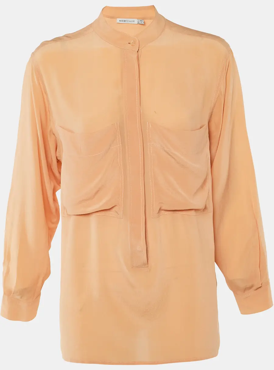 See by Chloe Light Coral Silk Button Front Blouse S