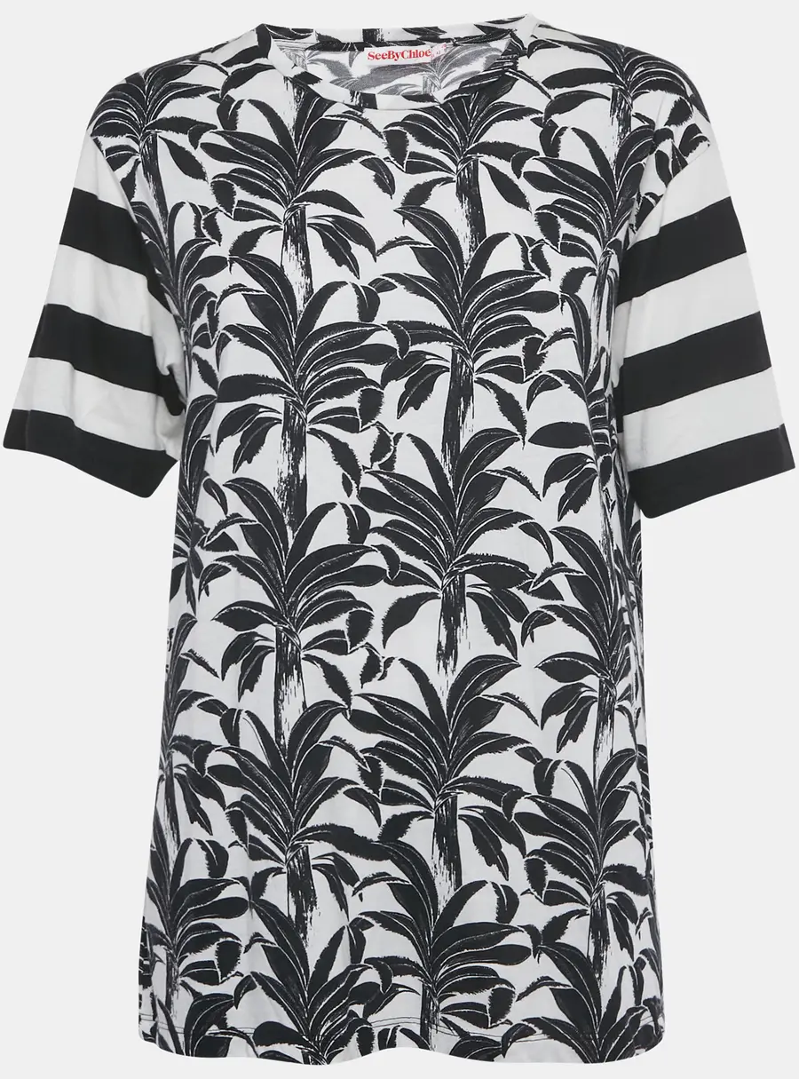 See by Chloe White /Black Printed Modal & Cotton T-shirt M