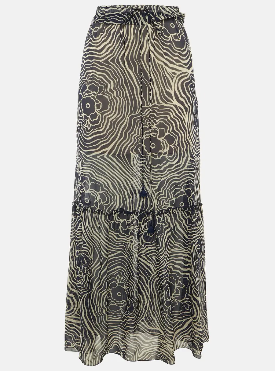 See by Chlo&eacute; Navy Blue Printed Silk Maxi Skirt S