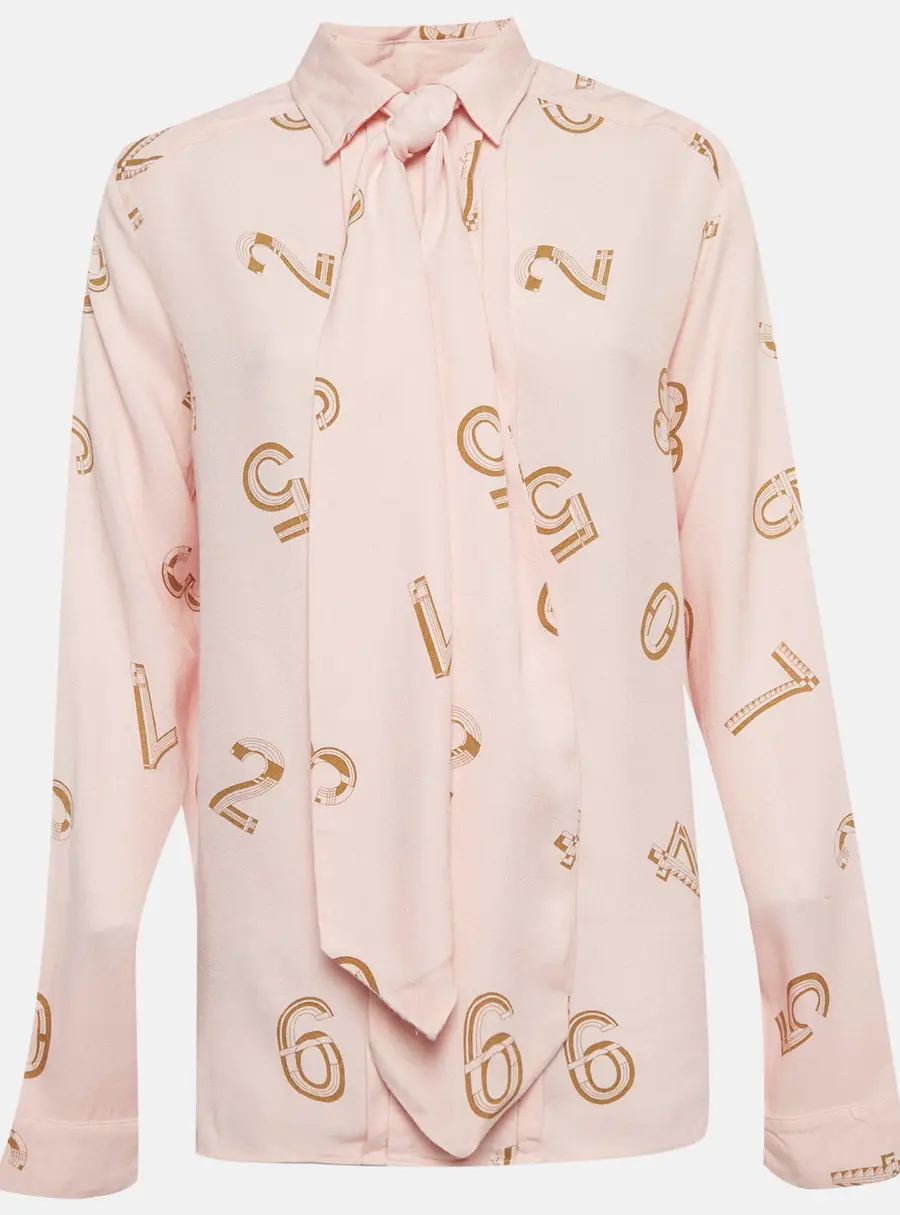 See by Chlo&eacute; Pink Printed Crepe Neck-Tie Blouse M