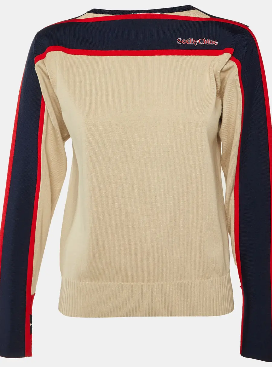 See by Chloe Beige Striped Cotton Knit Sweater XS