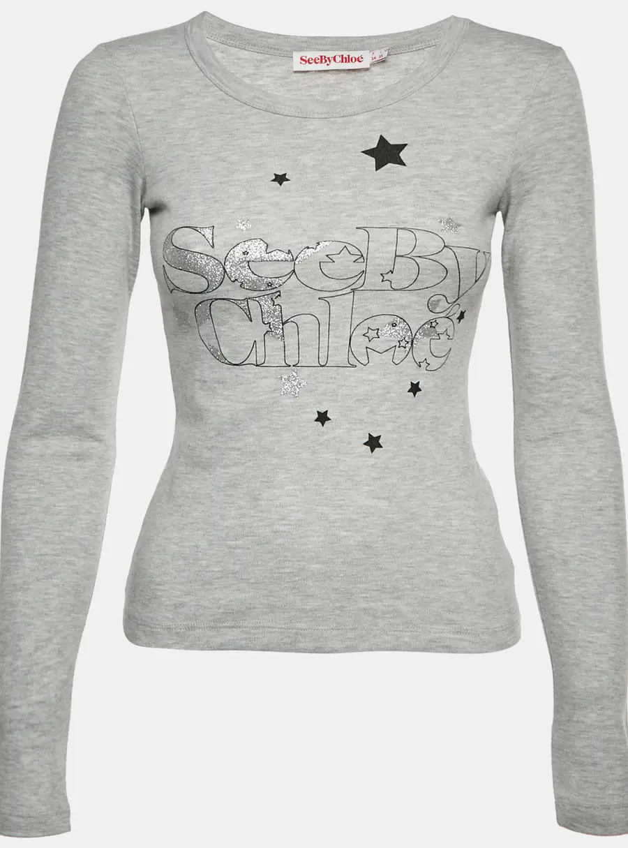 See by Chloe Grey Jersey Logo Graphic Print Crew Neck T-Shirt S