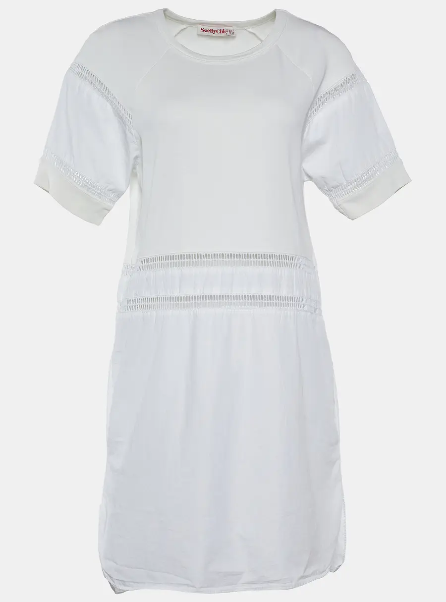 See by Chloe White Cotton Lace Insert Detail Midi Dress M