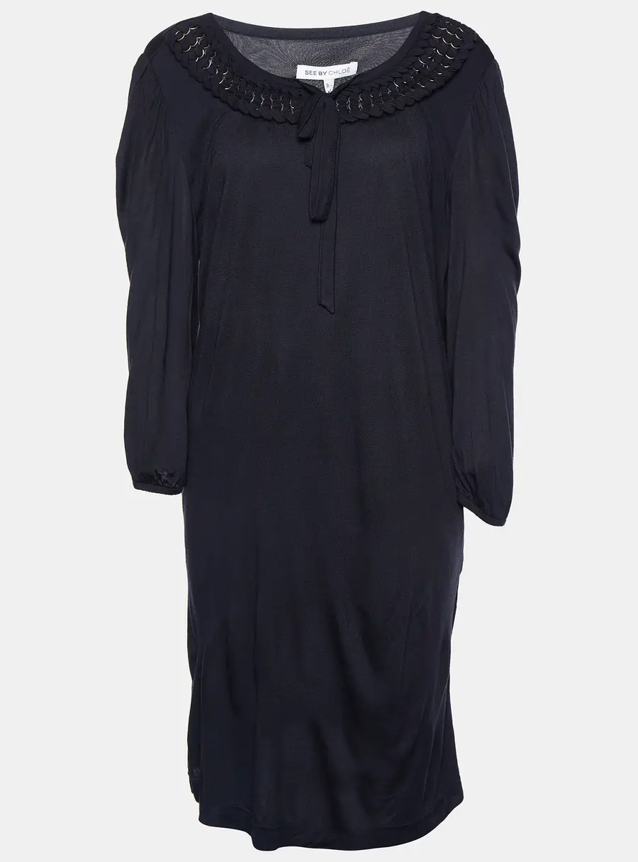 See by Chloe Black Modal Knit Neck Trim Tunic L