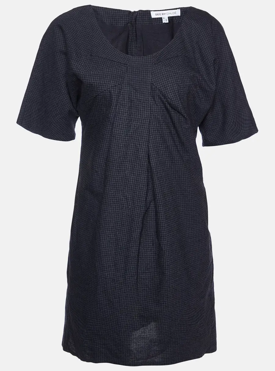 See by Chloe Grey Checked Wool & Cotton Shift Dress S