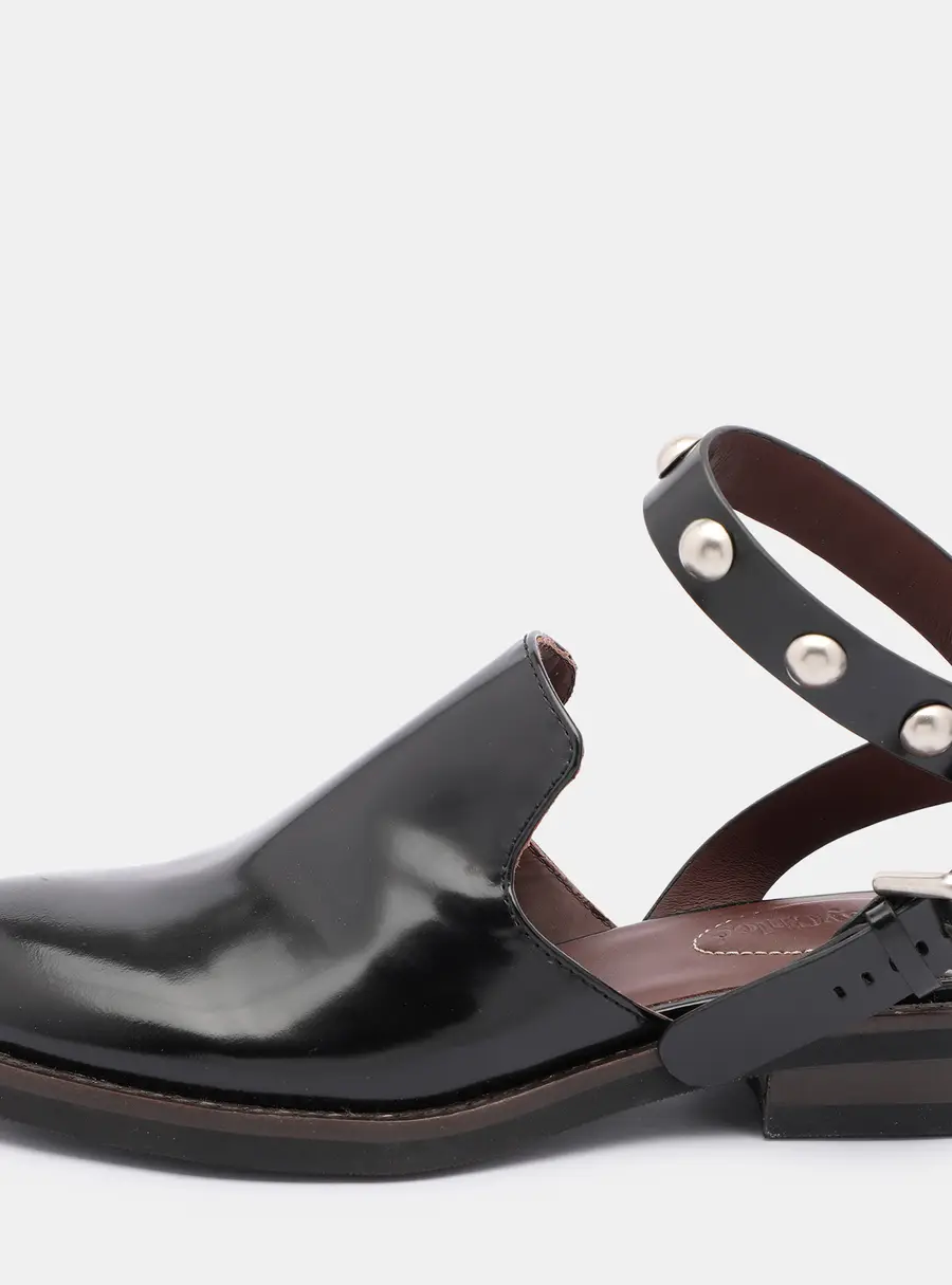 See by Chloe Black Leather Embellished Ankle Strap Mules Size 35