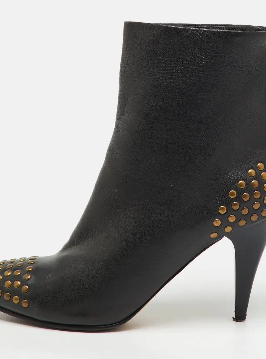 See by Chloe Dark Grey Leather Studded Ankle Length Boots Size 38.5