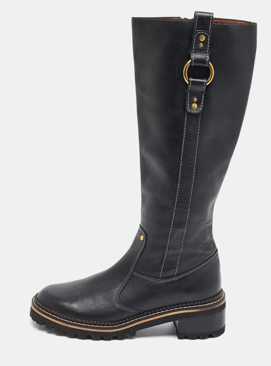 See by Chlo&eacute; Size 37.5 Black Leather Knee Length Boots