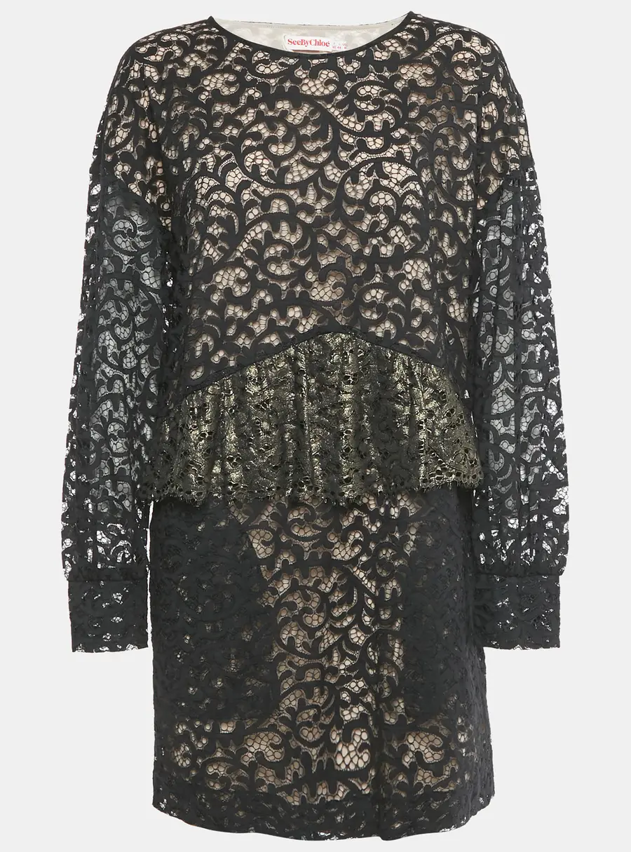 See by Chlo&eacute; Black Lace Frilled Short Dress M