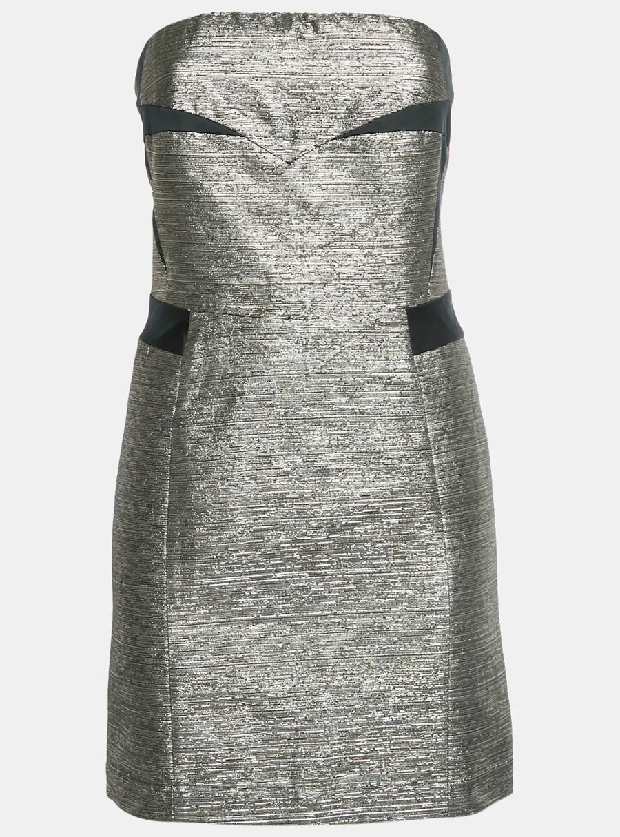 See by Chloe Black/Metallic Satin Blend Strapless Mini Dress M