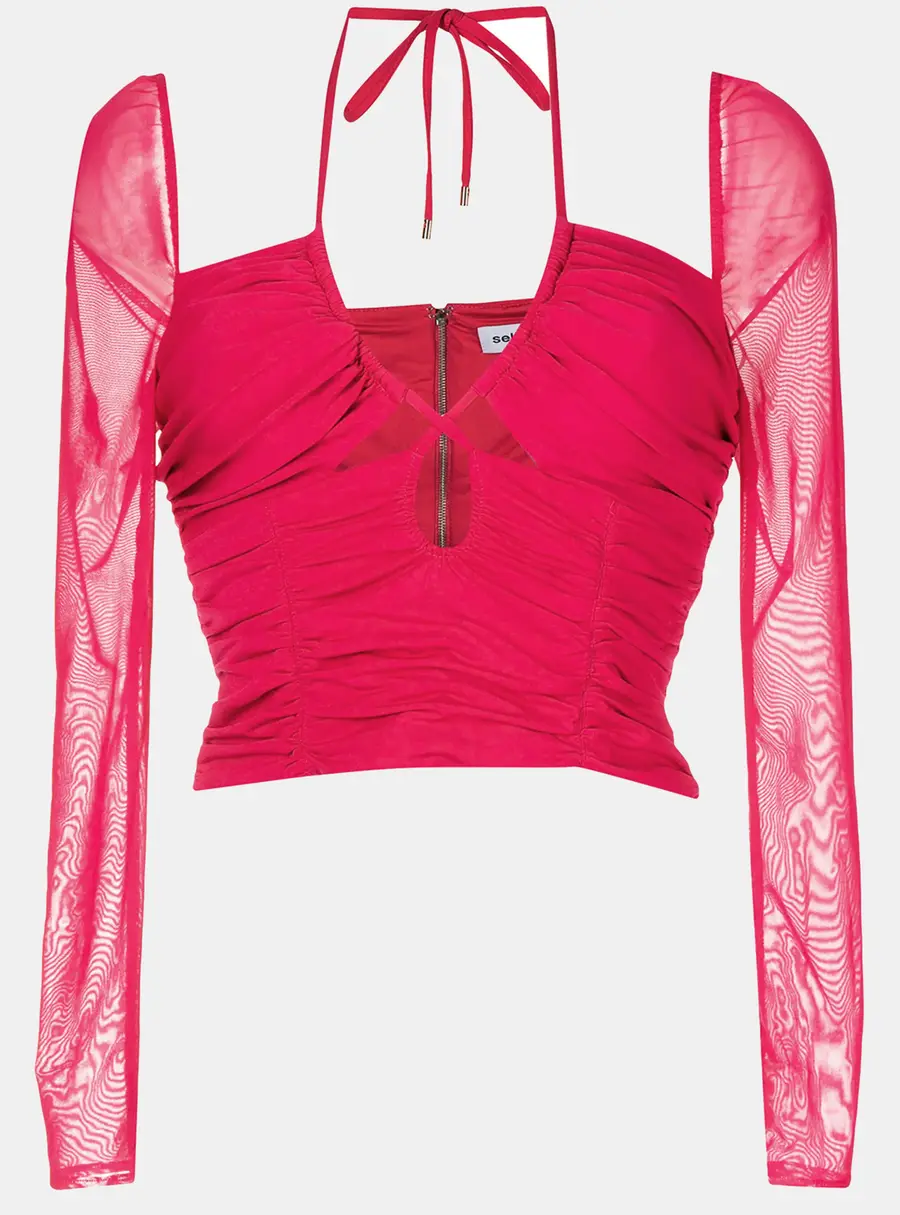 Self-Portrait Fuchsia Pink Jersey Ruched Cut-Out Top M