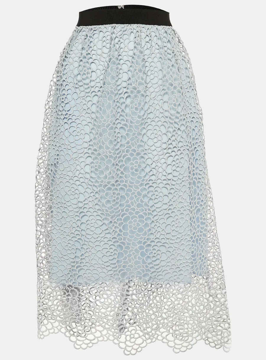 Self-Portrait Blue Daisy Guipure Lace Midi Skirt M
