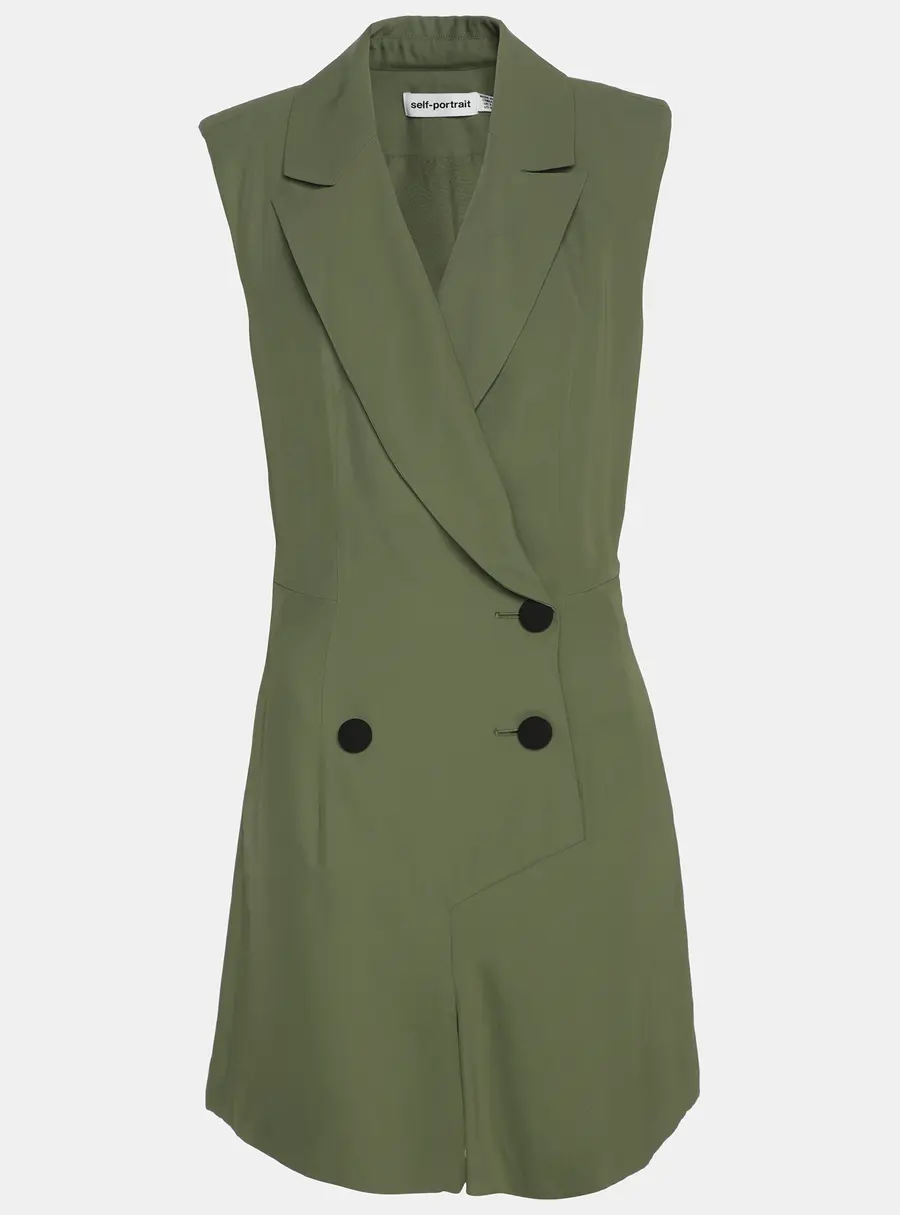 Self-Portrait Green Twill Double Breasted Jumpsuit S