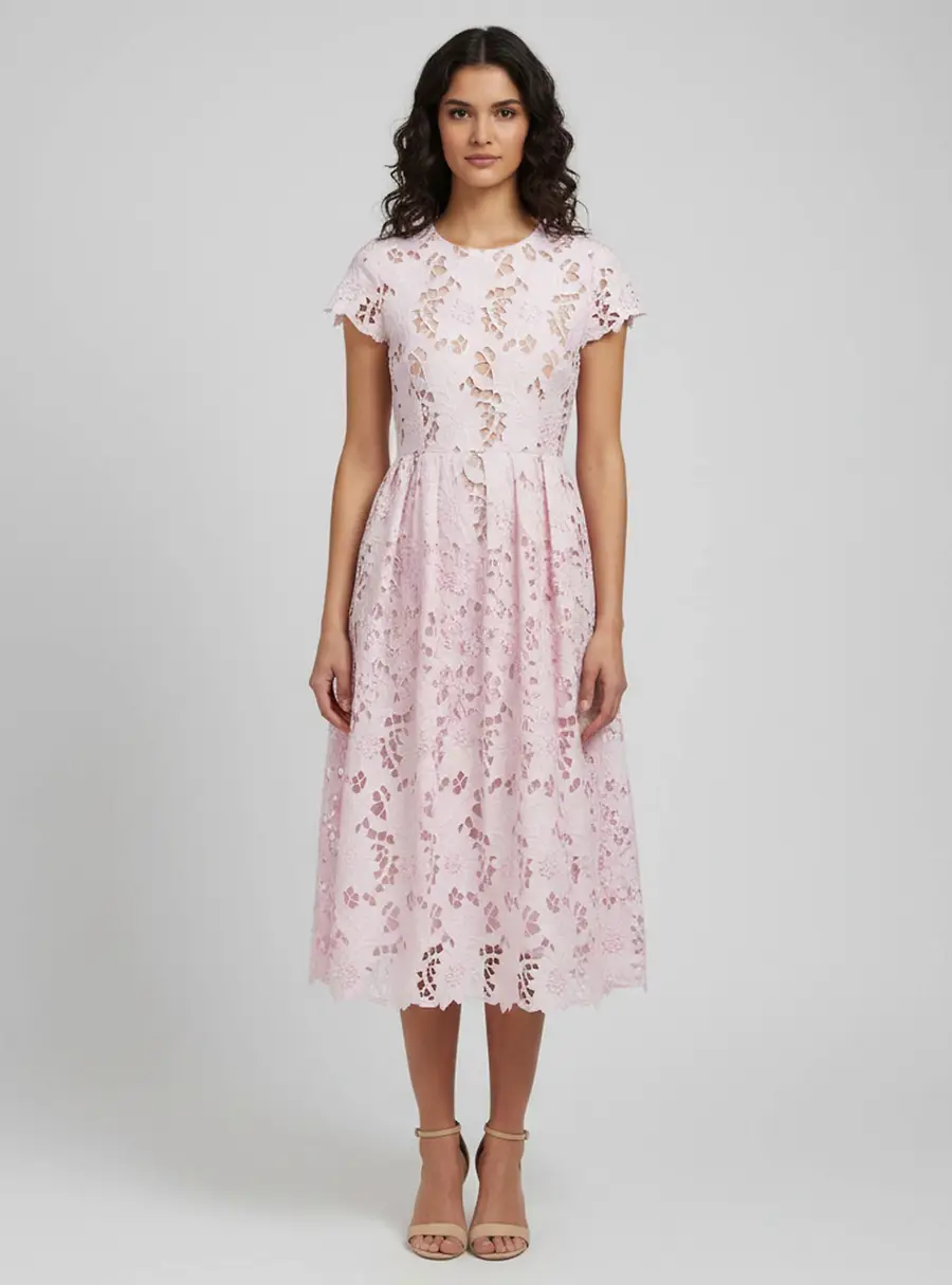Self-Portrait Pink Cotton Guipure Midi Dress M