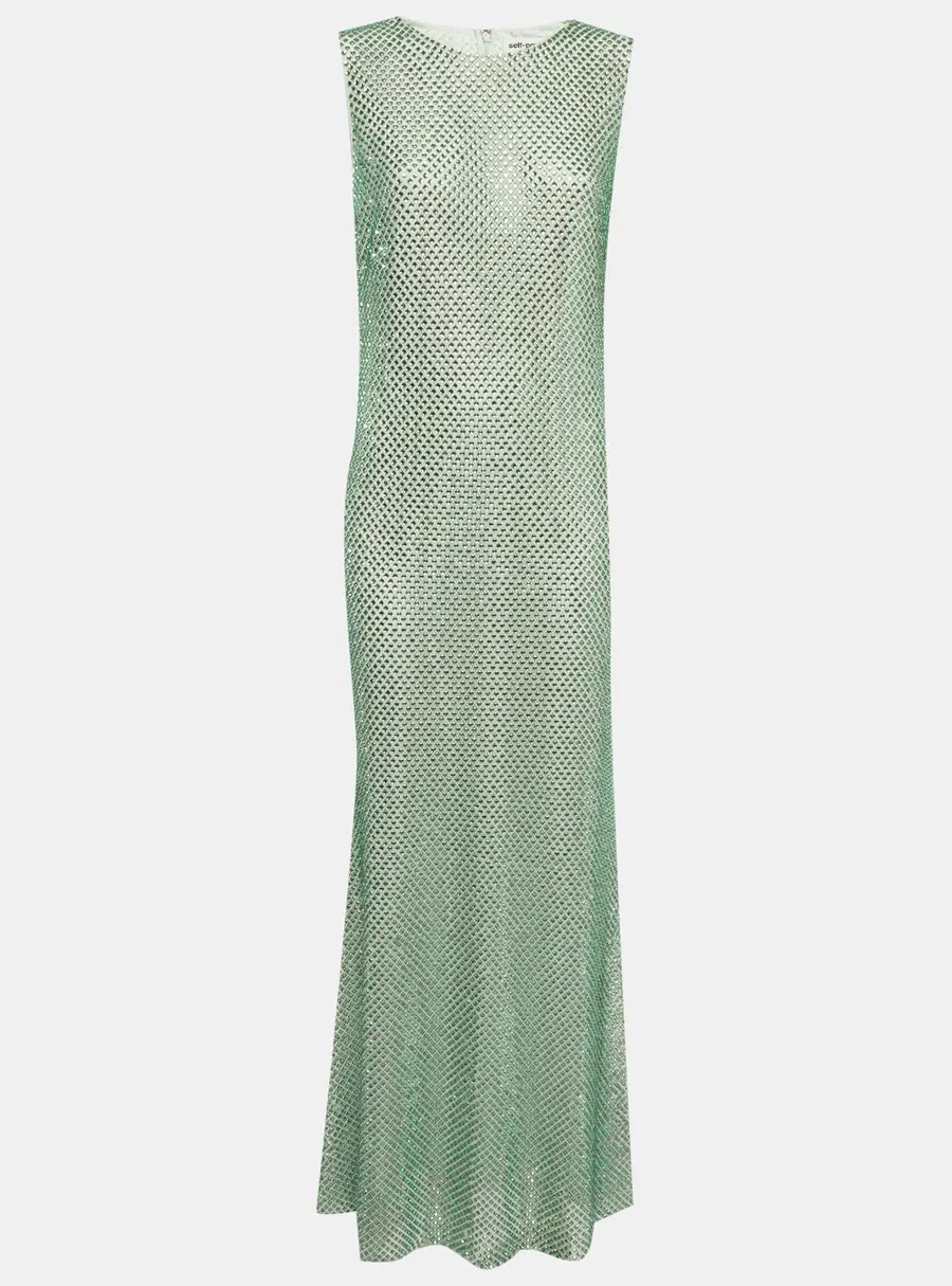 Self-Portrait Mint Rhinestone Embellished Mesh Midi Dress L