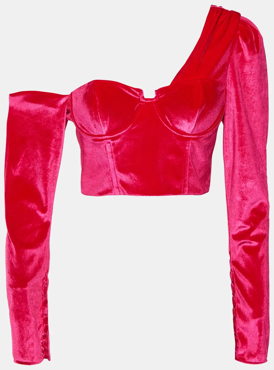 Self-Portrait Pink Velvet One Shoulder Crop Top M