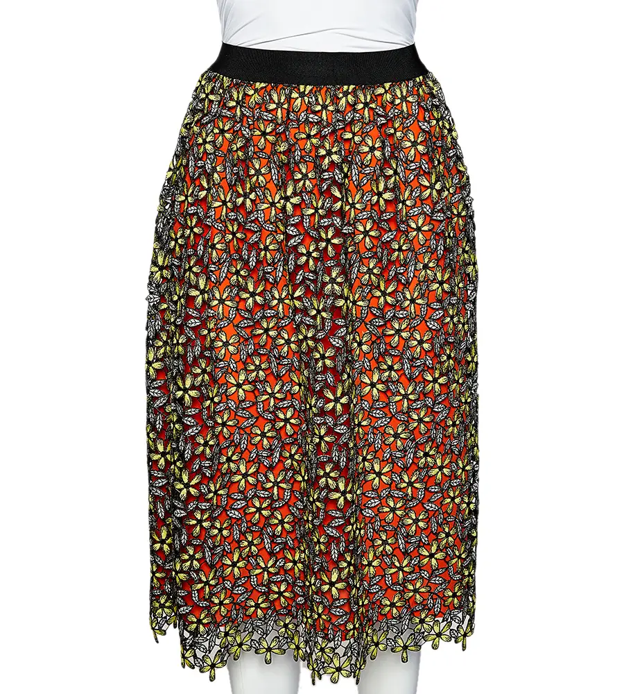 Self-Portrait Multicolor Floral Guipure Lace Midi Skirt S