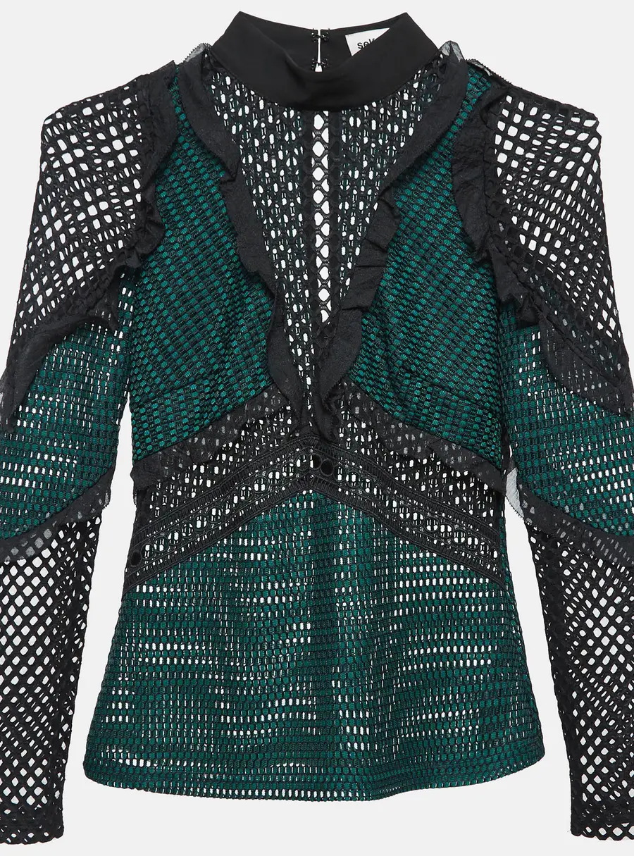 Self-Portrait Green Mesh Ruffle Detail Top S