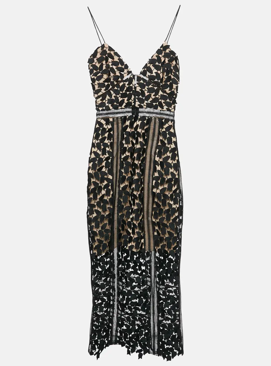 Self-Portrait Black Guipure Lace Sleeveless Midi Dress XS