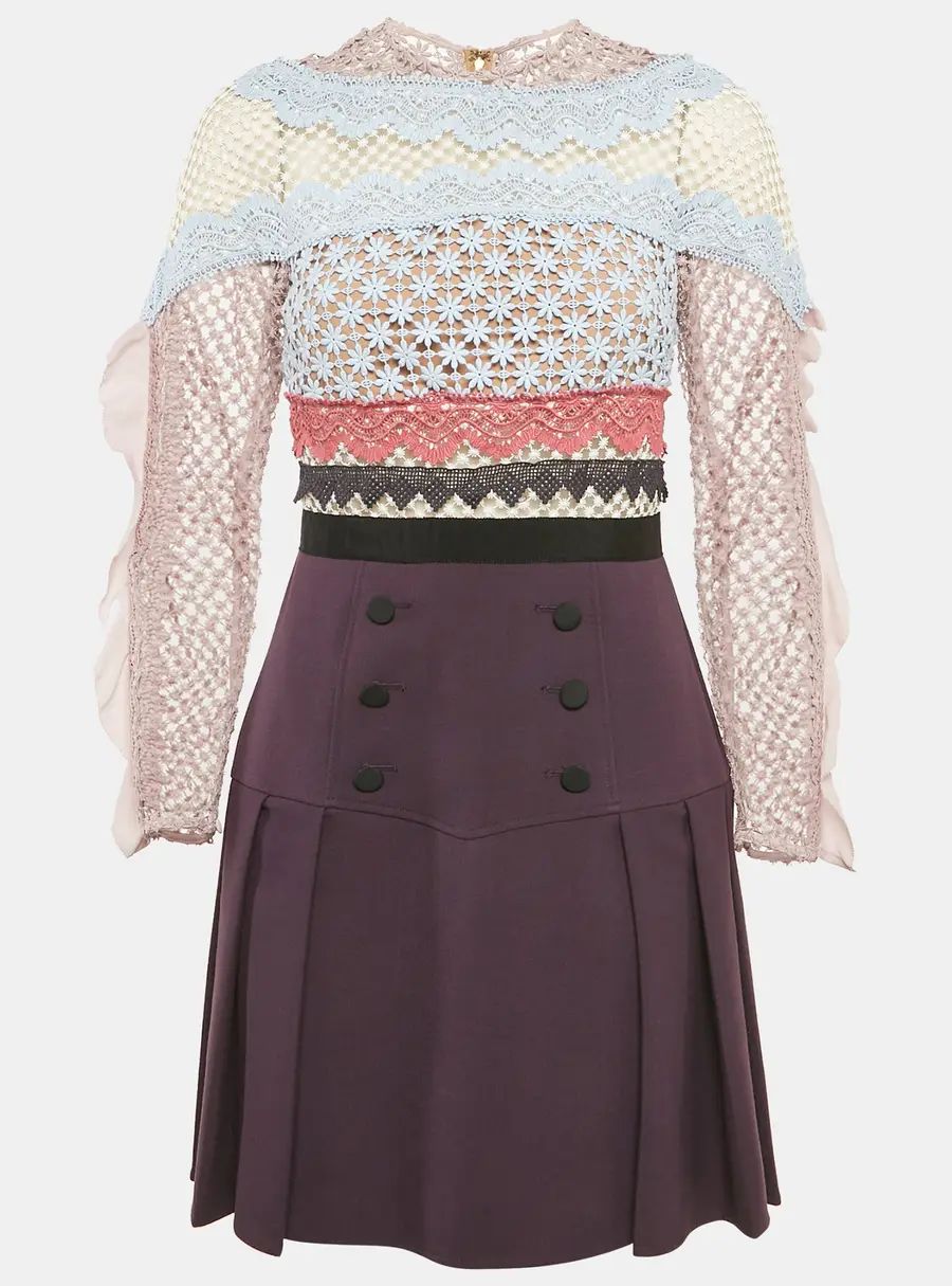 Self-Portrait Purple Lace and Crepe Mini Dress M