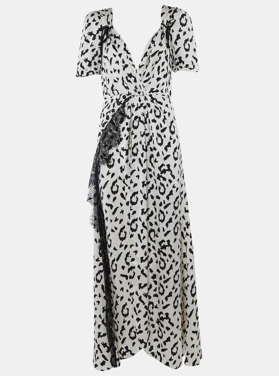 Self-Portrait White Leopard Print Sateen Twisted Maxi Dress M