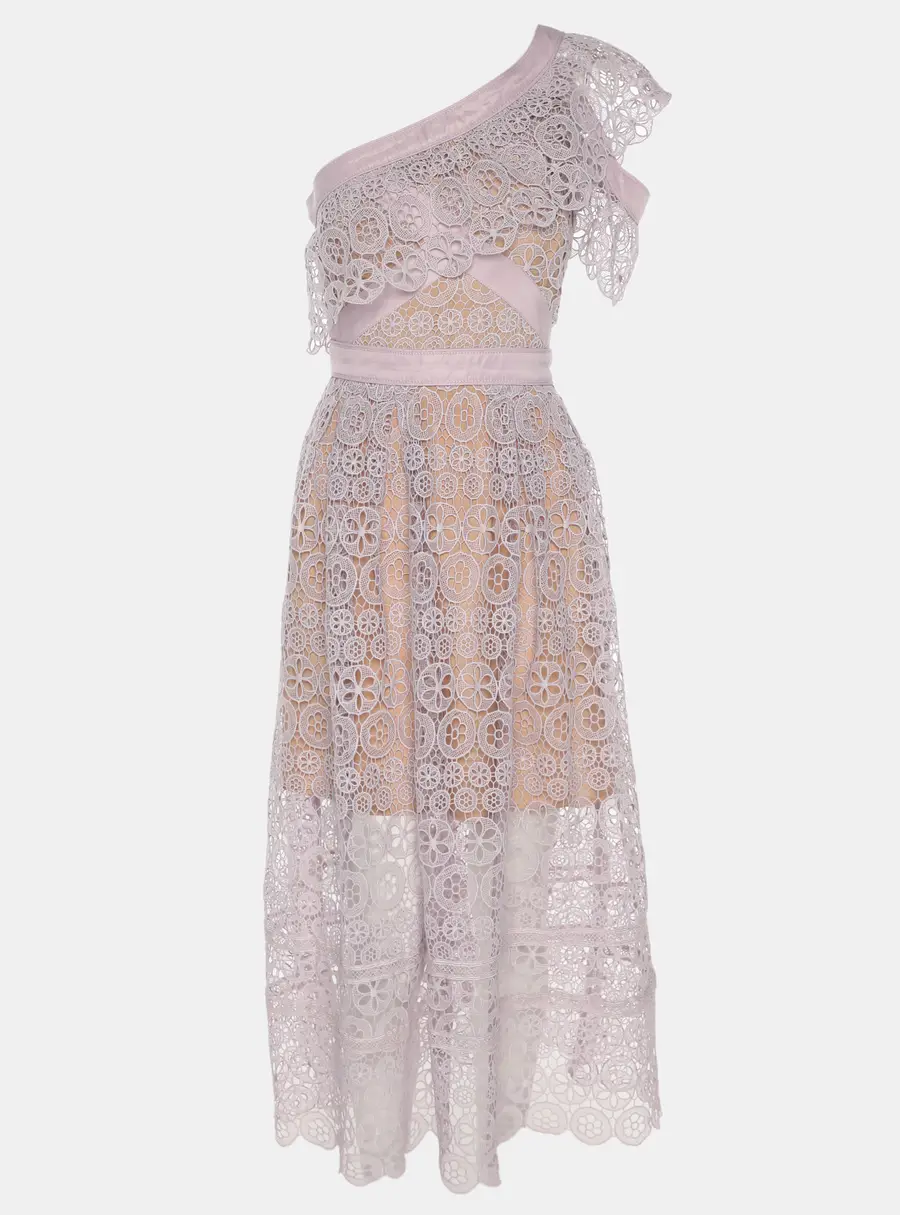 Self-Portrait Lilac Lace One Shoulder Midi Dress M