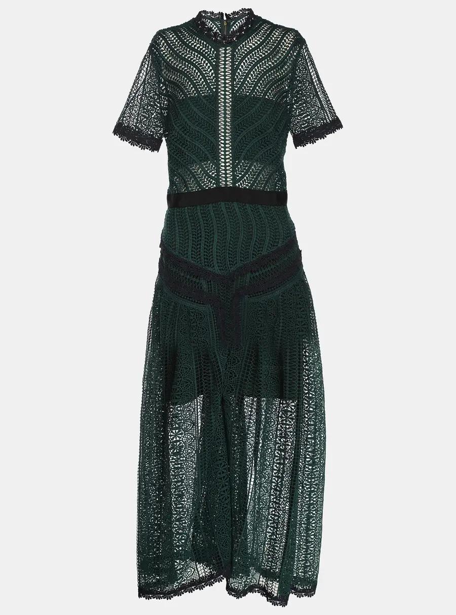 Self-Portrait Green Wave Lace Midi Dress S