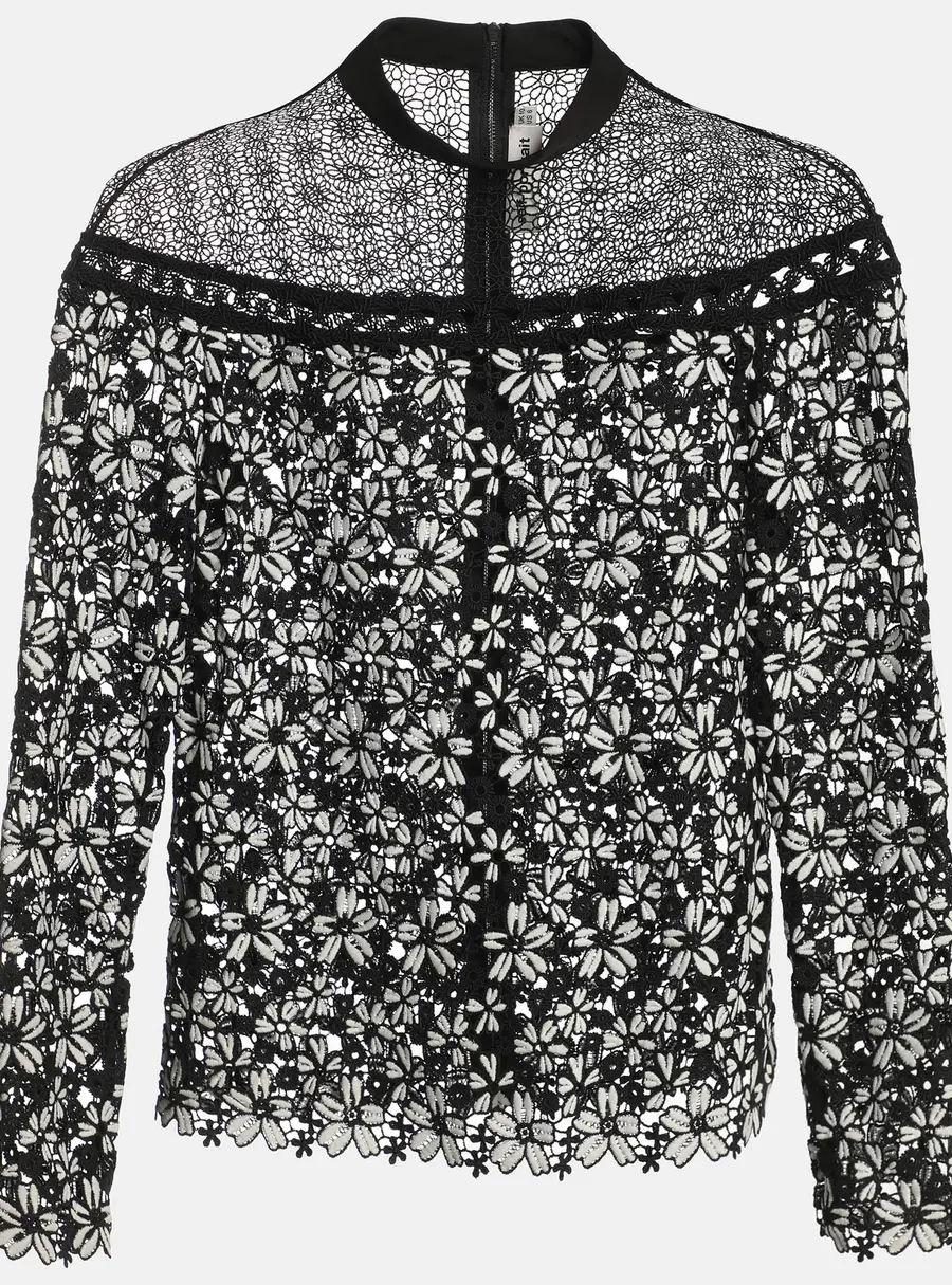 Self-Portrait Black/White Floral Lace Blouse M