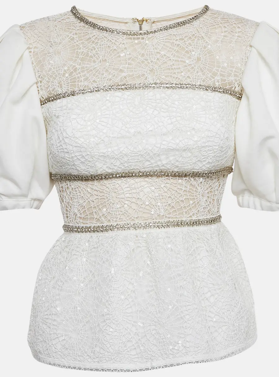 Self-Portrait White Embellished Lace Top S
