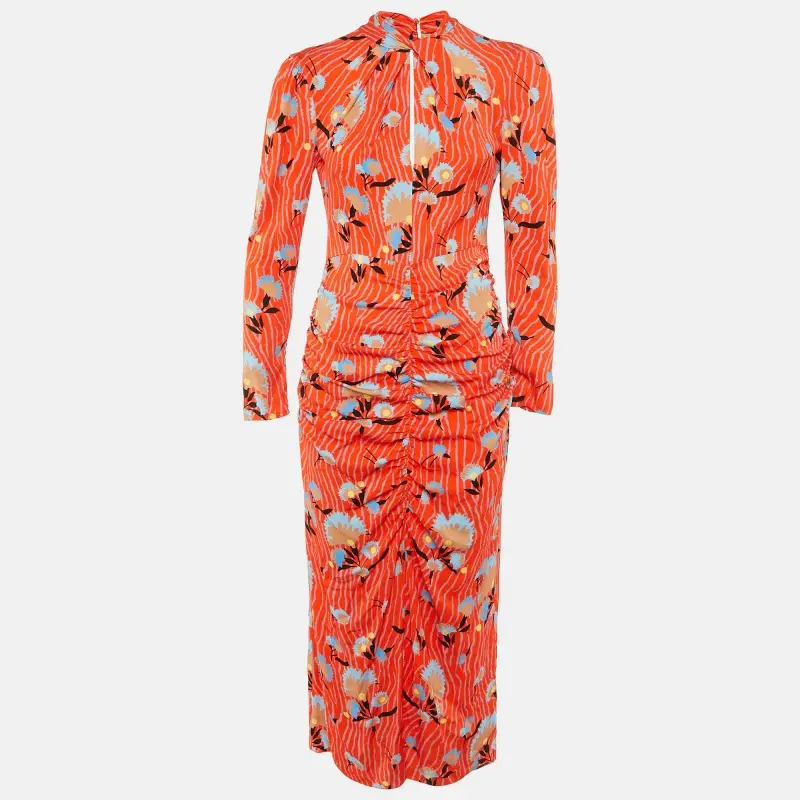 Self-Portrait Red Botanical Print Crepe Midi Dress S