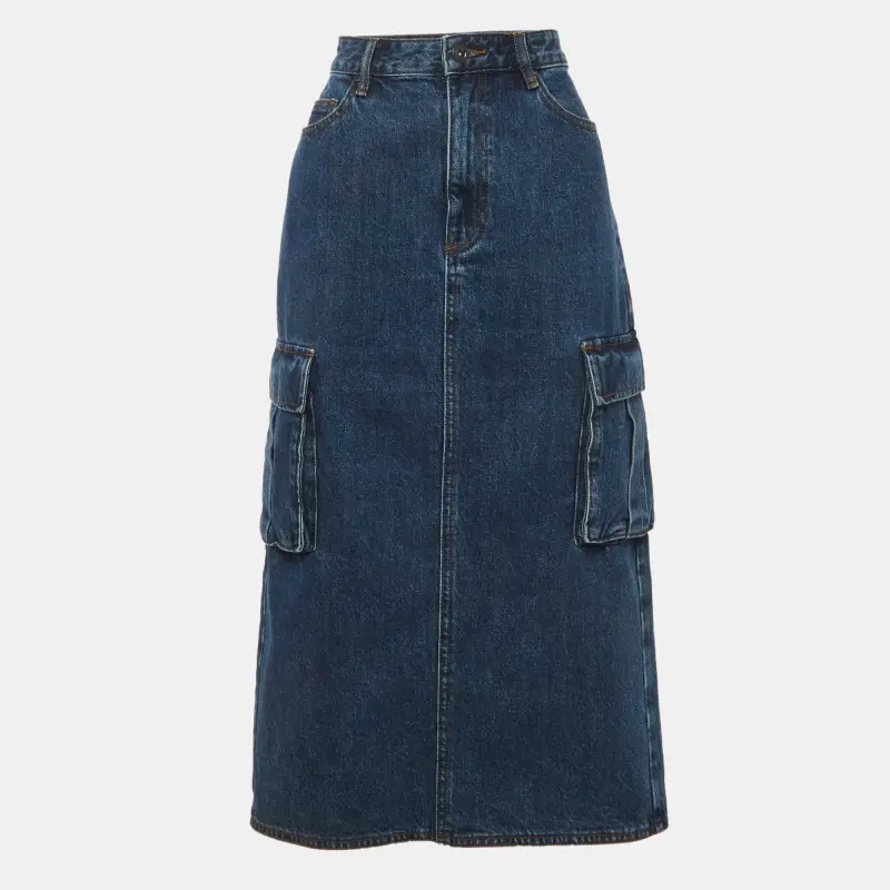 Self-Portrait Blue Denim Cargo Midi Skirt M